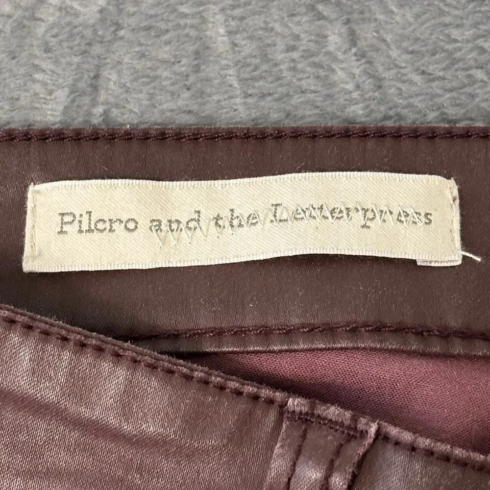 Pilcro and the‎ Letterpress Womens Pants 27 Red Wax Coated Burgundy Lace Up